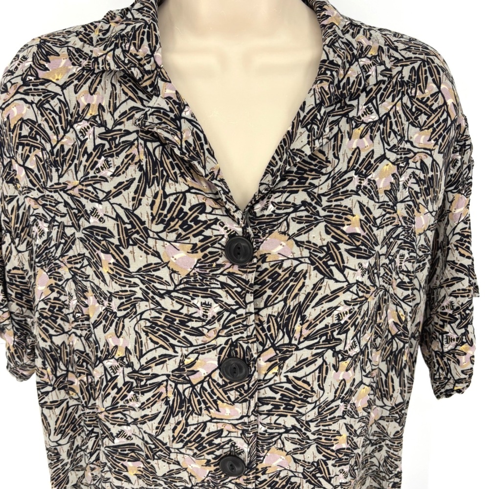 Flax by Jeanne Engelhart Vintage Rayon Abstract Print Button Front Midi Dress M
